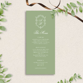 Elegant Classic Sage Green Monogram Crest Wedding Meny