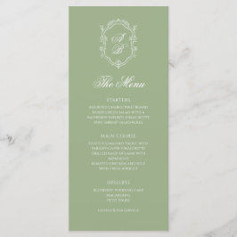 Elegant Classic Sage Green Monogram Crest Wedding Meny