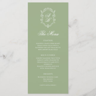Elegant Classic Sage Green Monogram Crest Wedding Meny