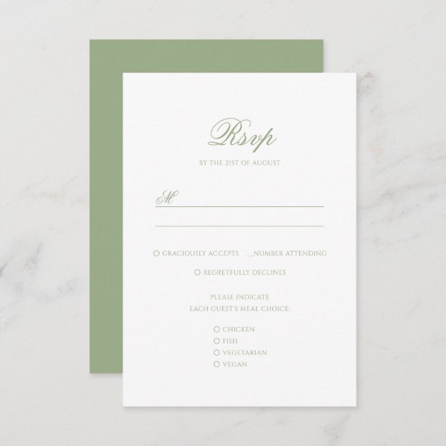 Elegant Classic Sage Green Monogram Crest Wedding OSA Kort (Fram/baksida)
