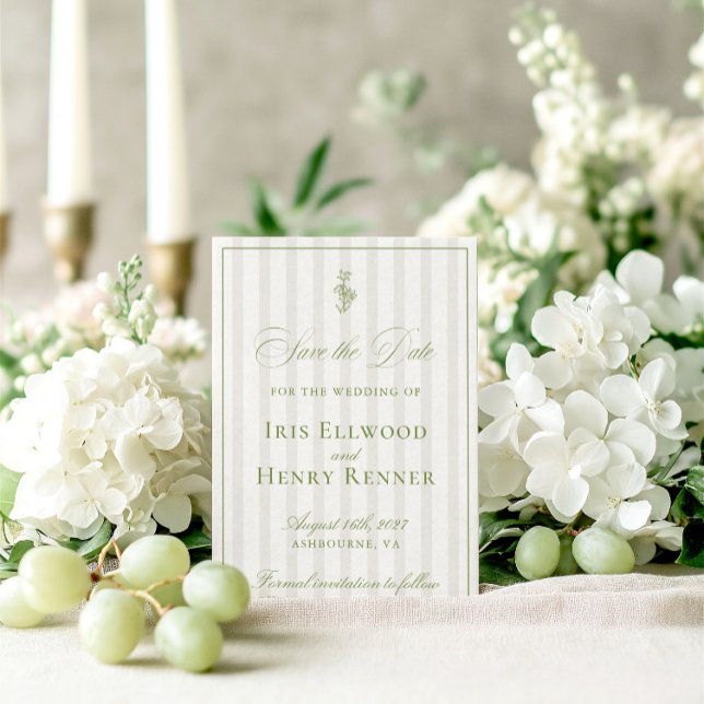 Elegant Classic Sage Grönt & Beige Spara Datumet (Elegant Classic Sage Green & Beige Save The Date)