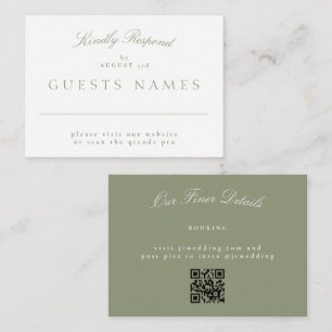 Elegant Classic Sage Grönt Bröllop QR CODE OSA Anteckningskort