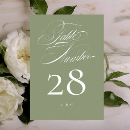 Elegant Classic Sage på White Calligraphy Bröllop Bordsnummer