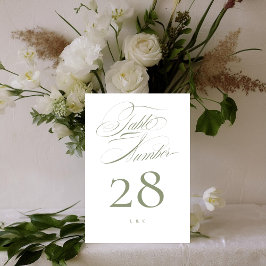 Elegant Classic Sage på White Calligraphy Bröllop Bordsnummer