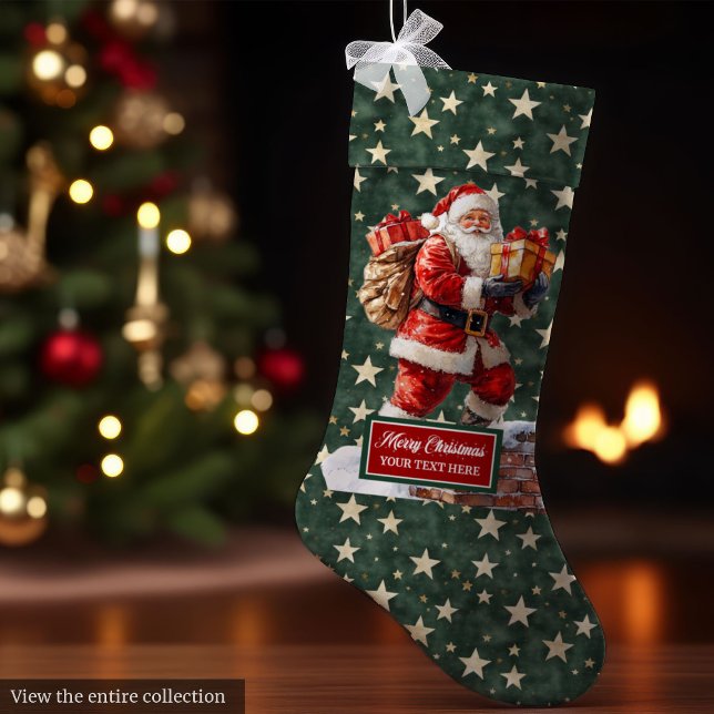 Elegant Classic Santa Stocking Your Custom Name Stor Julstrumpa (Elegant Classic Santa Stocking Your Custom Name)