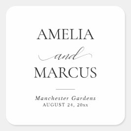 Elegant Classic Script Calligraphy Wedding Fyrkantigt Klistermärke