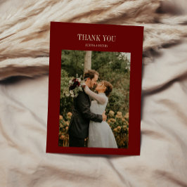 Elegant Classic Script Wine Red Wedding Photo Tack Kort
