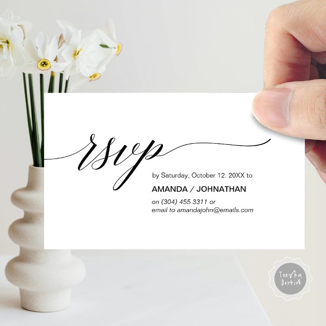 Elegant Classic, svart skript, Party OSA Tilläggskort (Elegant Classic Wedding, Party Invitation RSVP Enclosed Card, in Black and White)
