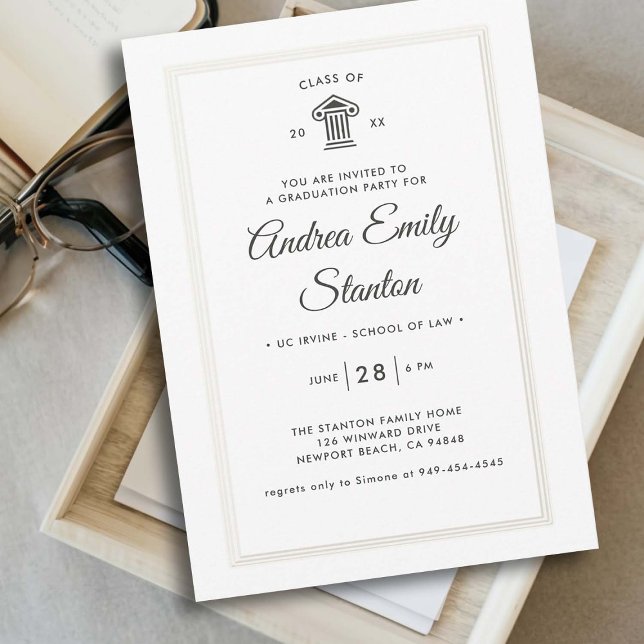 Elegant Classic Triple Ram Law School Studenten Inbjudningar (law school graduation party invitation court house class of faux embossed frame elegant template)