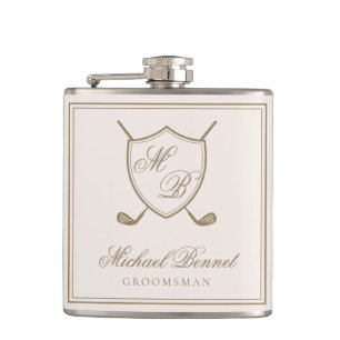 Elegant Classic Vapensköld Monogram Golf Bröllop Fickplunta