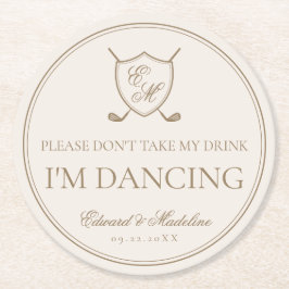 Elegant Classic Vapensköld Monogram Golf Bröllop Underlägg Papper Rund