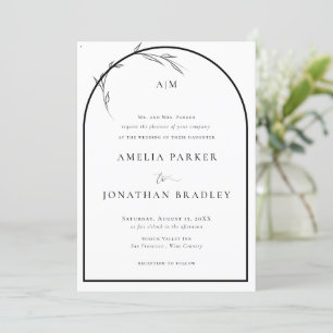 Elegant Classic White Black Formellt Bröllop Inv Inbjudningar