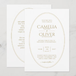 Elegant Classic White Guld MONOCHROME Bröllop Inbjudningar