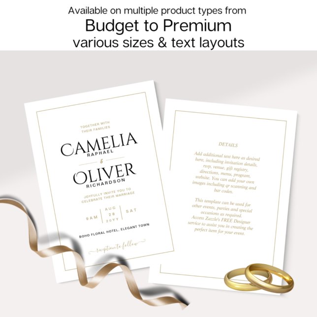 Elegant Classic White Guld MONOCHROME Bröllop Invi Inbjudningar (Skapare uppladdad)