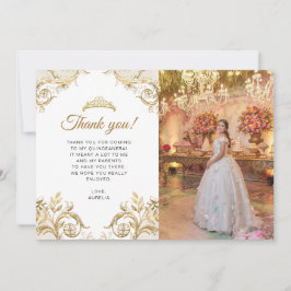Elegant Classic White Guld Photo Quinceañera Tack Kort