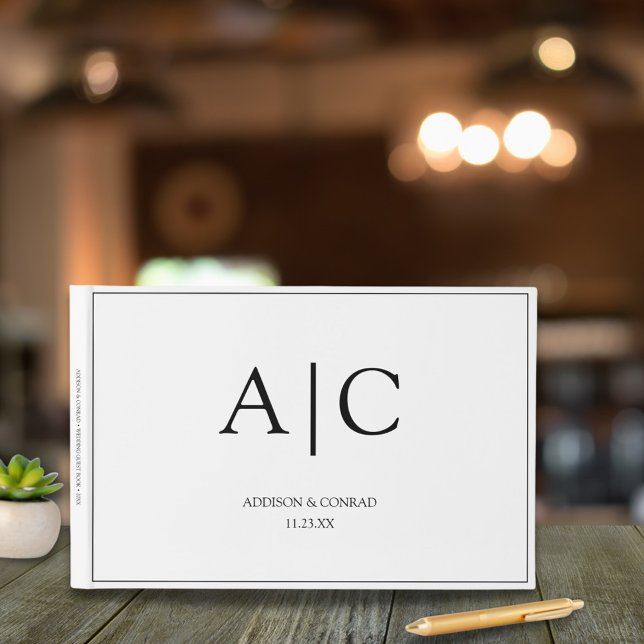 Elegant Classic White Monogram Bröllop Gästböcker (Skapare uppladdad)