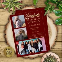 Elegant Classy 3 Photo Student Maroon Studenten