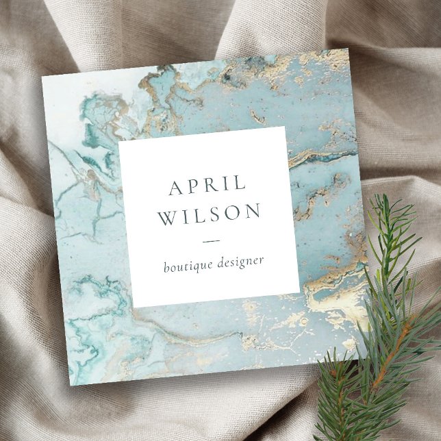 ELEGANT CLASSY AQUA DUSKY BLUE GULD AGATE GEODE SQ FYRKANTIGT VISITKORT (Skapare uppladdad)
