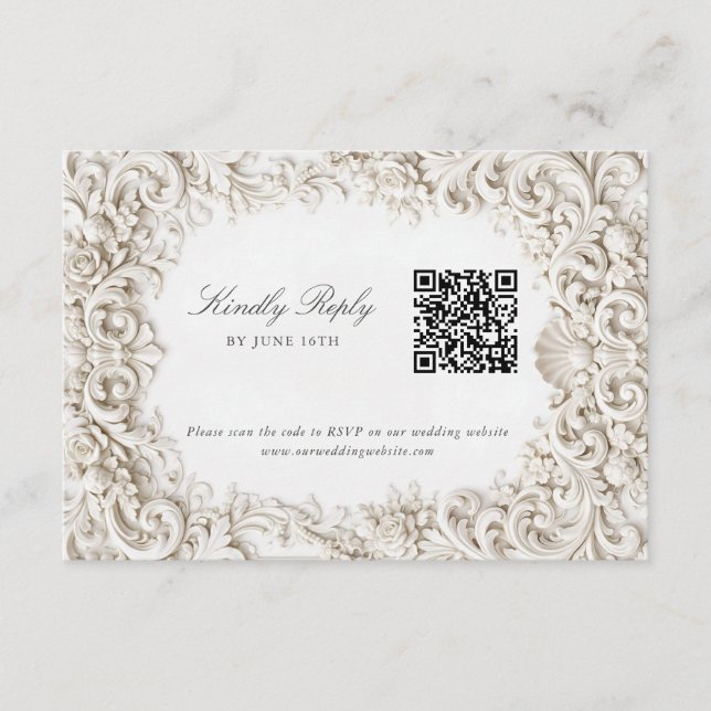 Elegant Classy Baroque Frame RSVP with QR Code Tilläggskort (Framsida)