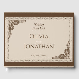 Elegant Classy Beige ornate Bröllop Gästböcker