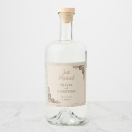 Elegant Classy Beige ornate Bröllop Spritflaskor Etikett