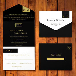 Elegant Classy Black Guld Monogram Formell Bröllop