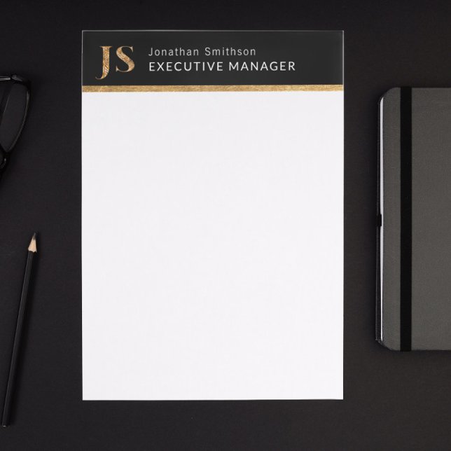 Elegant Classy Black & Guld Personlig Monogram Brevhuvud (Skapare uppladdad)
