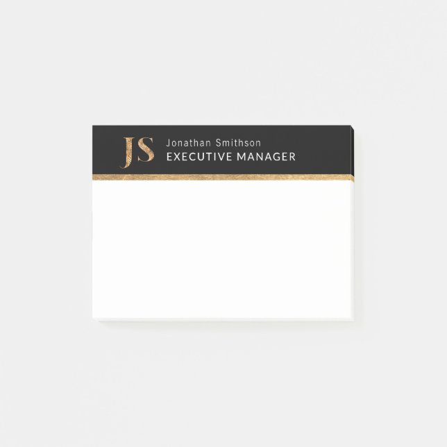Elegant Classy Black & Guld Personlig Monogram Post-it Block (Framsida)