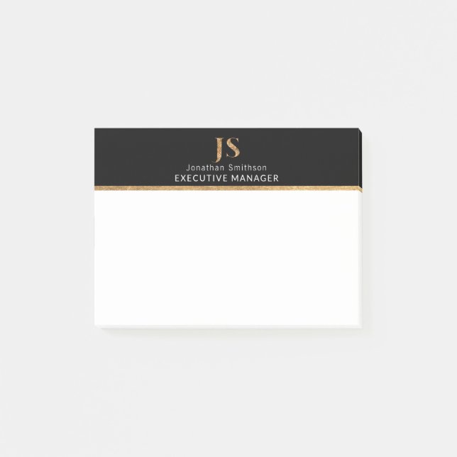 Elegant Classy Black & Guld Personlig Monogram Post-it Block (Framsida)