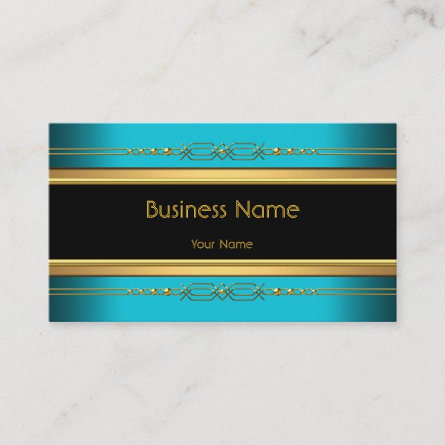 Elegant Classy Black Gult Guld Teal Blue Visitkort (Framsida)