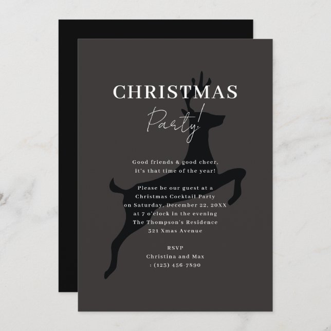 Elegant Classy Black Julafton Reindeer jul Party Inbjudningar (Fram/baksida)