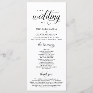 Elegant Classy, Black script, Bröllop Ceremony Pro Program