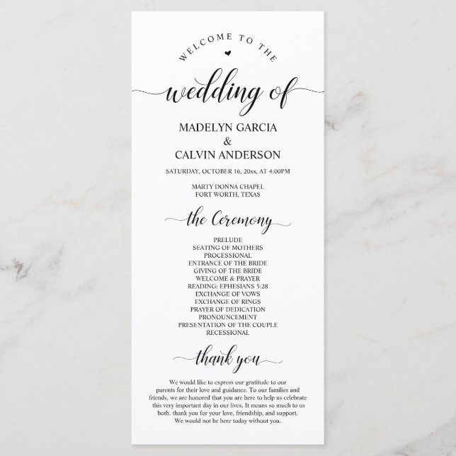 Elegant Classy, Black script, Bröllop Ceremony Program (Framsida)