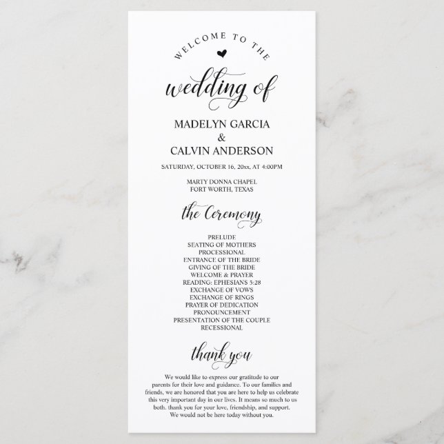 Elegant Classy, Black script, Bröllop Ceremony Program (Framsida)