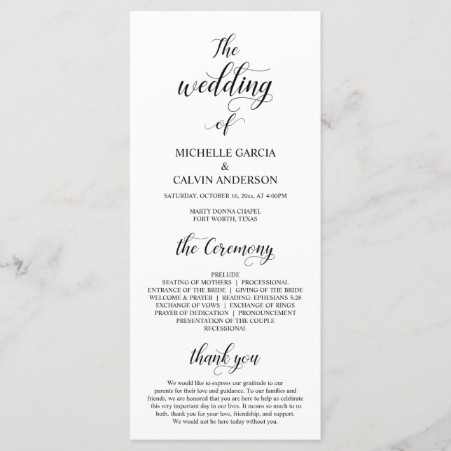 Elegant Classy, Black script, Bröllop Ceremony Program (Framsida)