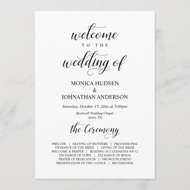 Elegant Classy, Black script, Bröllop Ceremony Program (Framsida)