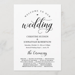 Elegant Classy, Black script, Bröllop Ceremony Program