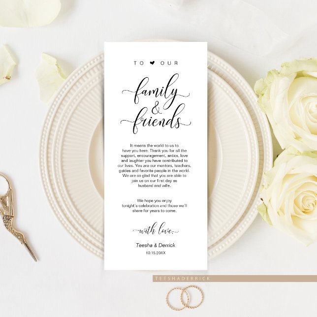 Elegant Classy Black, Ställe-inställning - tack fö Program (Elegant Classy Wedding Dinner Guest Place Setting Thank You Card or for Post Elopement Brunch.)