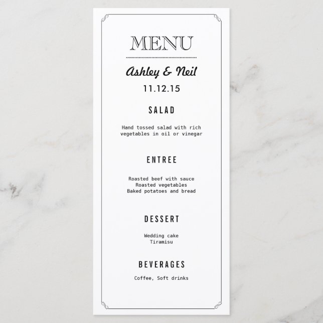 Elegant Classy Black & White Bröllop Menu Meny (Framsida)