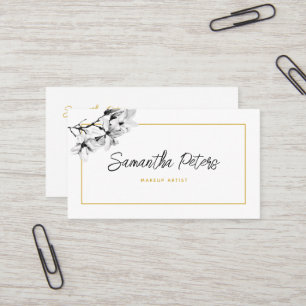 Elegant Classy Blommigt Black White Magnolia Guld Visitkort