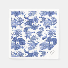 Elegant Classy Blue Fransk Toile Hjort Woodland Pappersservett
