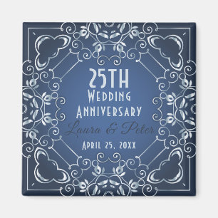Elegant Classy Blue- och Silver Bröllop-årsdagen Magnet