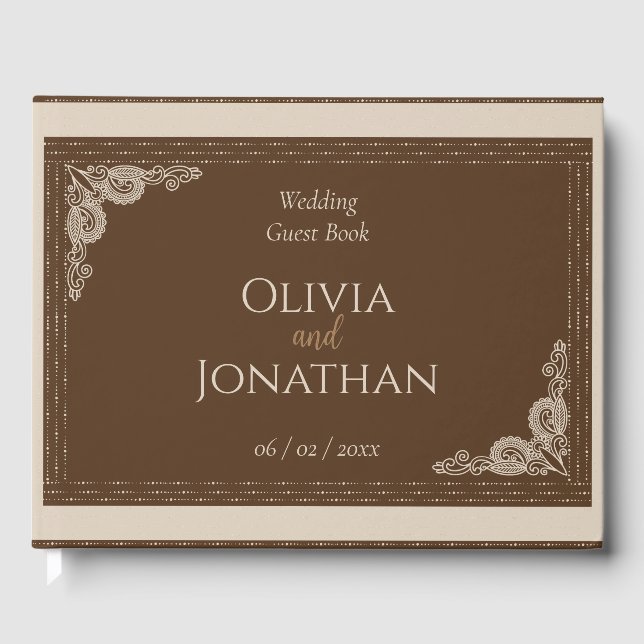 Elegant Classy Bronze ornate Bröllop Gästböcker (Framsida)