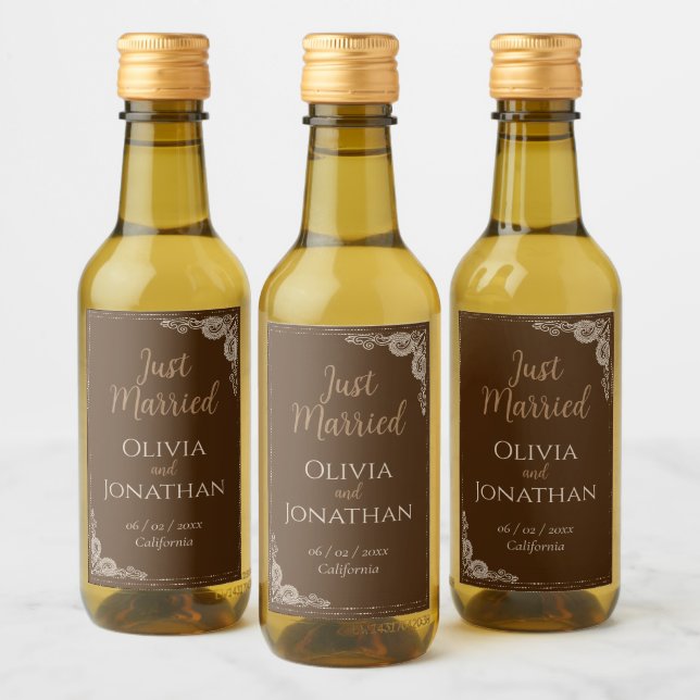 Elegant Classy Bronze ornate Bröllop Vinetikett (Flaskor)