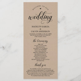 Elegant Classy Brown Rustic Kraft Bröllop Ceremony Program