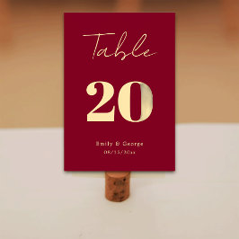 Elegant Classy Burgundy Guld Modern Chic Bröllop Bordsnummer