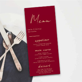 Elegant Classy Burgundy Guld Modern Chic Bröllop Meny