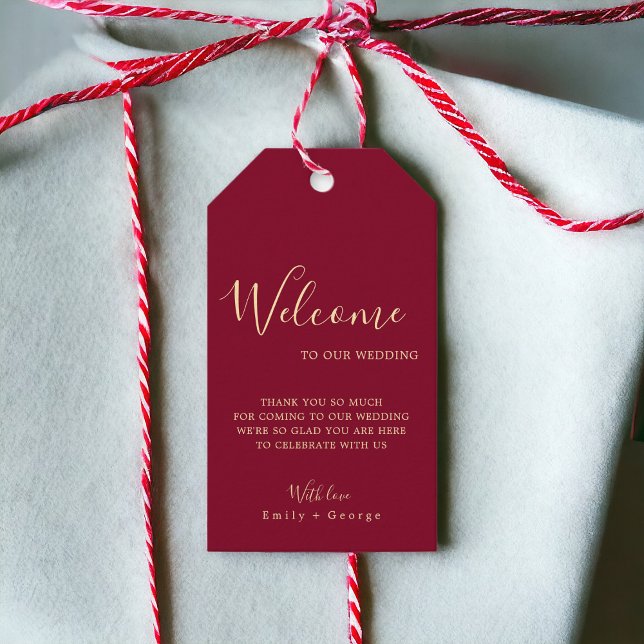 Elegant Classy Burgundy Guld Modern Chic Bröllop Presentetikett (Skapare uppladdad)