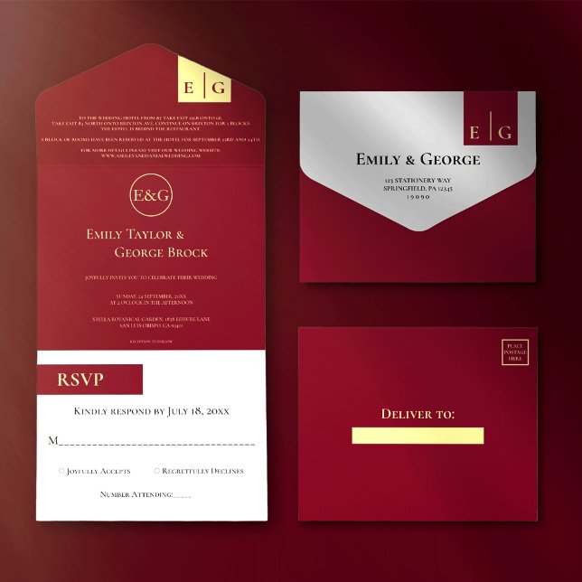 Elegant Classy Burgundy Guld Monogram Bröllop (Skapare uppladdad)