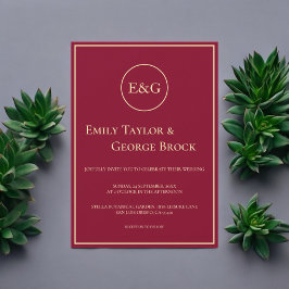 Elegant Classy Burgundy Guld Monogram Chic Bröllop Inbjudningar